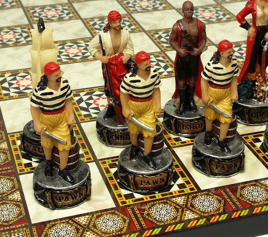 Pirates vs Royal Navy Pirate Chess Set W/ 14 1/2" Mosaic Color Board