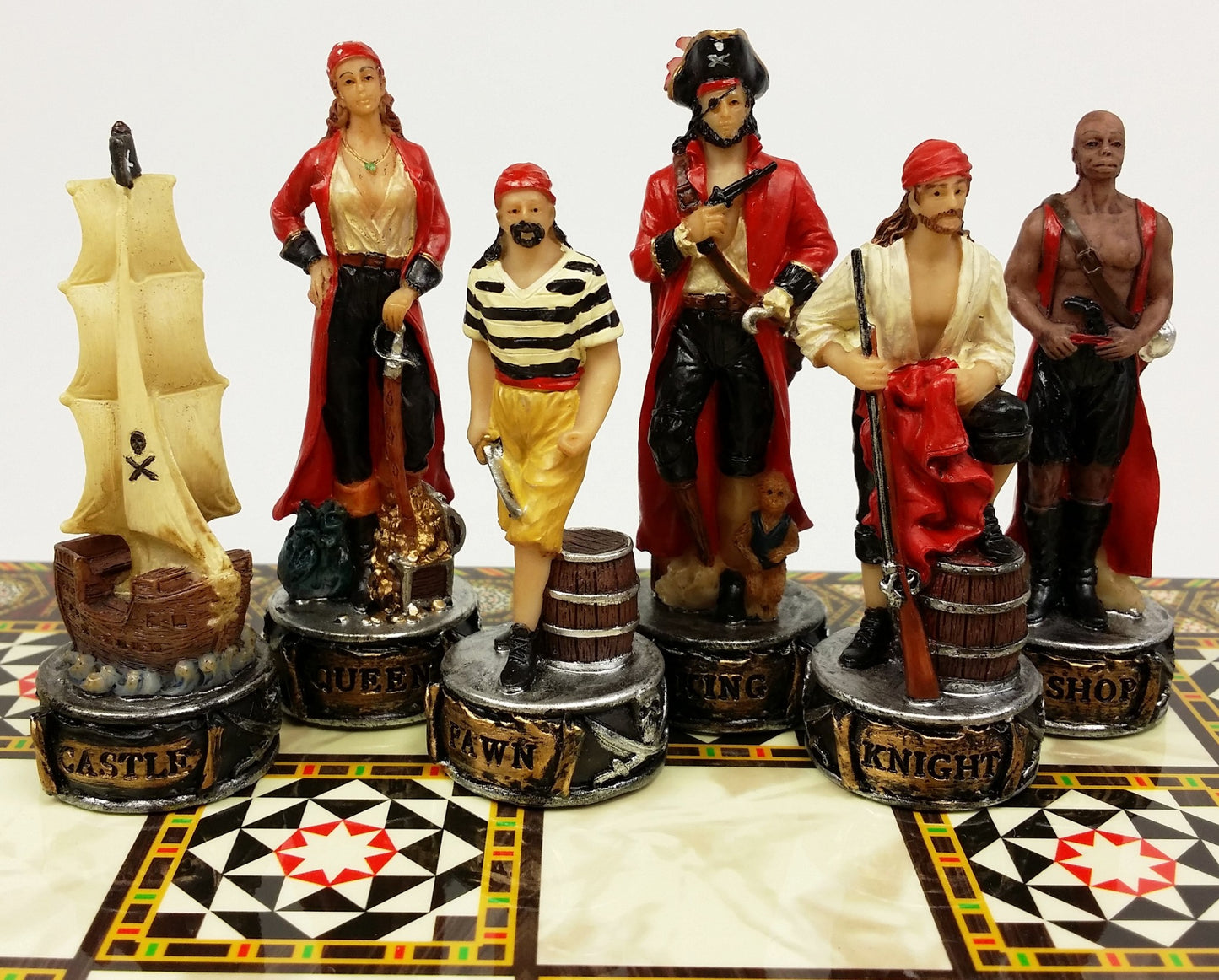 Pirates vs Royal Navy Pirate Chess Set W/ 14 1/2" Mosaic Color Board