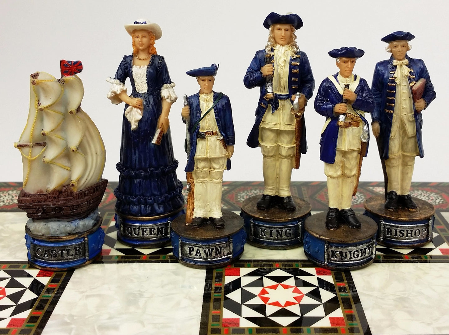 Pirates vs Royal Navy Pirate Chess Set W/ 17" Mosaic Color Board