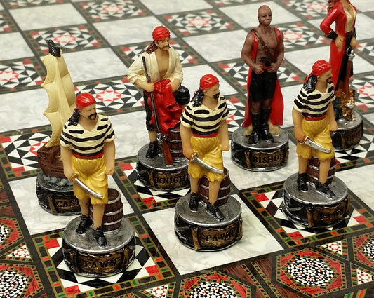 Pirates vs Royal Navy Pirate Chess Set W/ 17" Mosaic Color Board