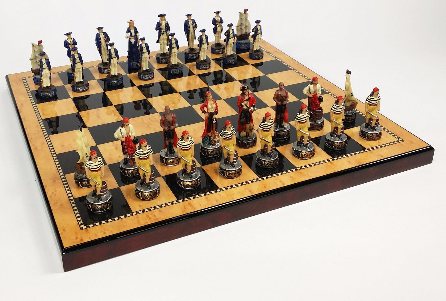 Pirates Vs Royal Navy Pirate Chess Set with 18" Maple & Walnut Color Board