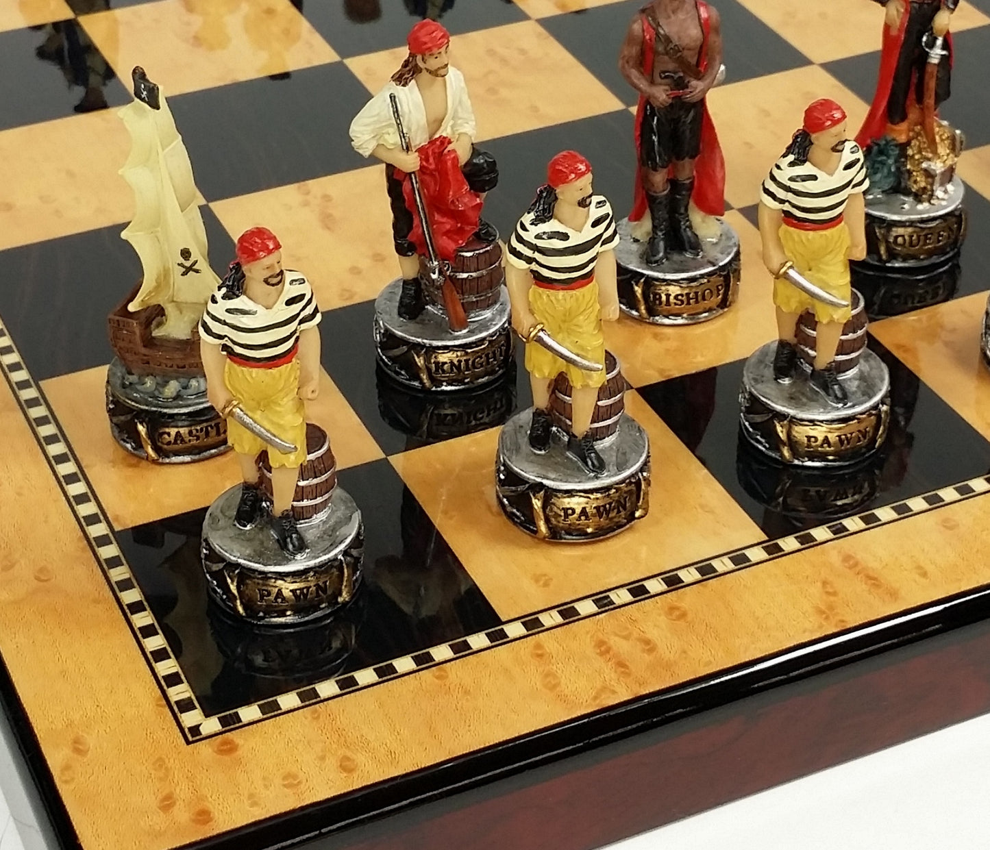 Pirates Vs Royal Navy Pirate Chess Set with 18" Maple & Walnut Color Board