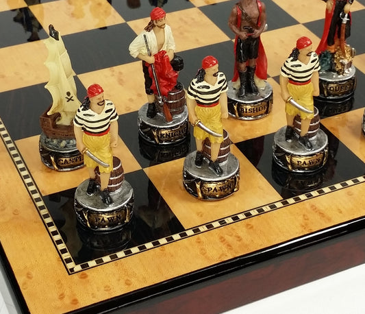 Pirates Vs Royal Navy Pirate Chess Set with 18" Maple & Walnut Color Board