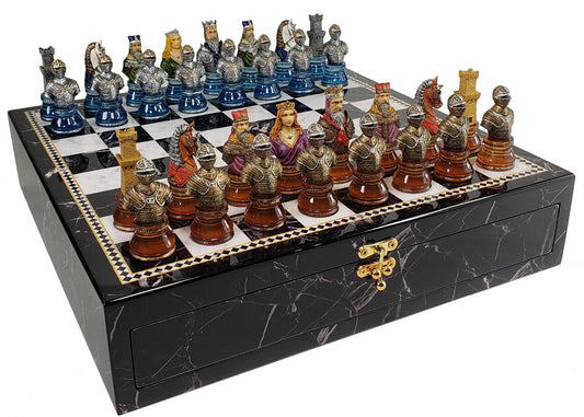 Medieval Times Crusades Red Blue Busts Chess Set 17" Faux Marble Storage Board