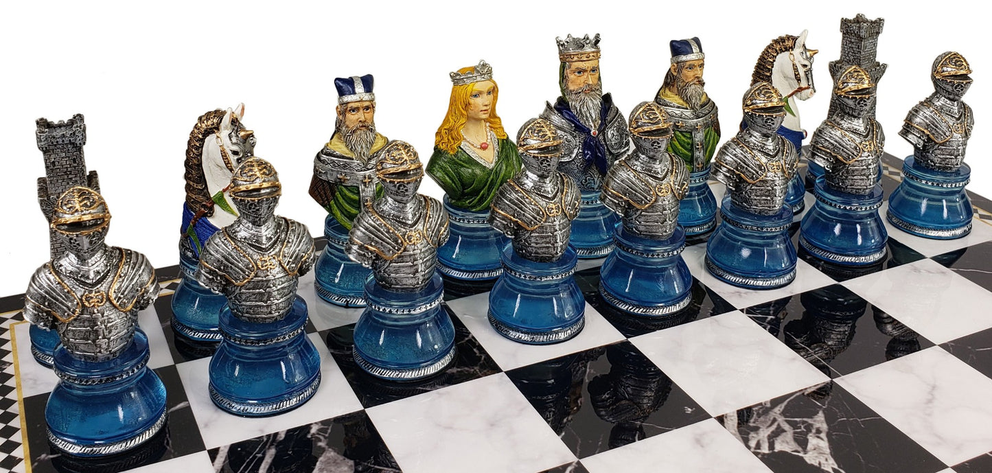 Medieval Times Crusades Red Blue Busts Chess Set 17" Faux Marble Storage Board