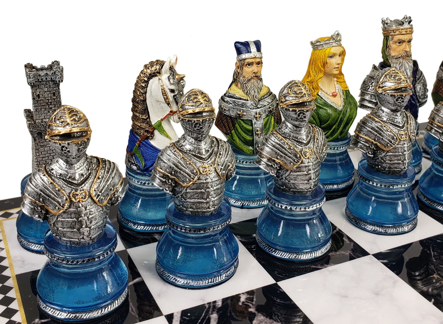 Medieval Times Crusades Red Blue Busts Chess Set 17" Faux Marble Storage Board