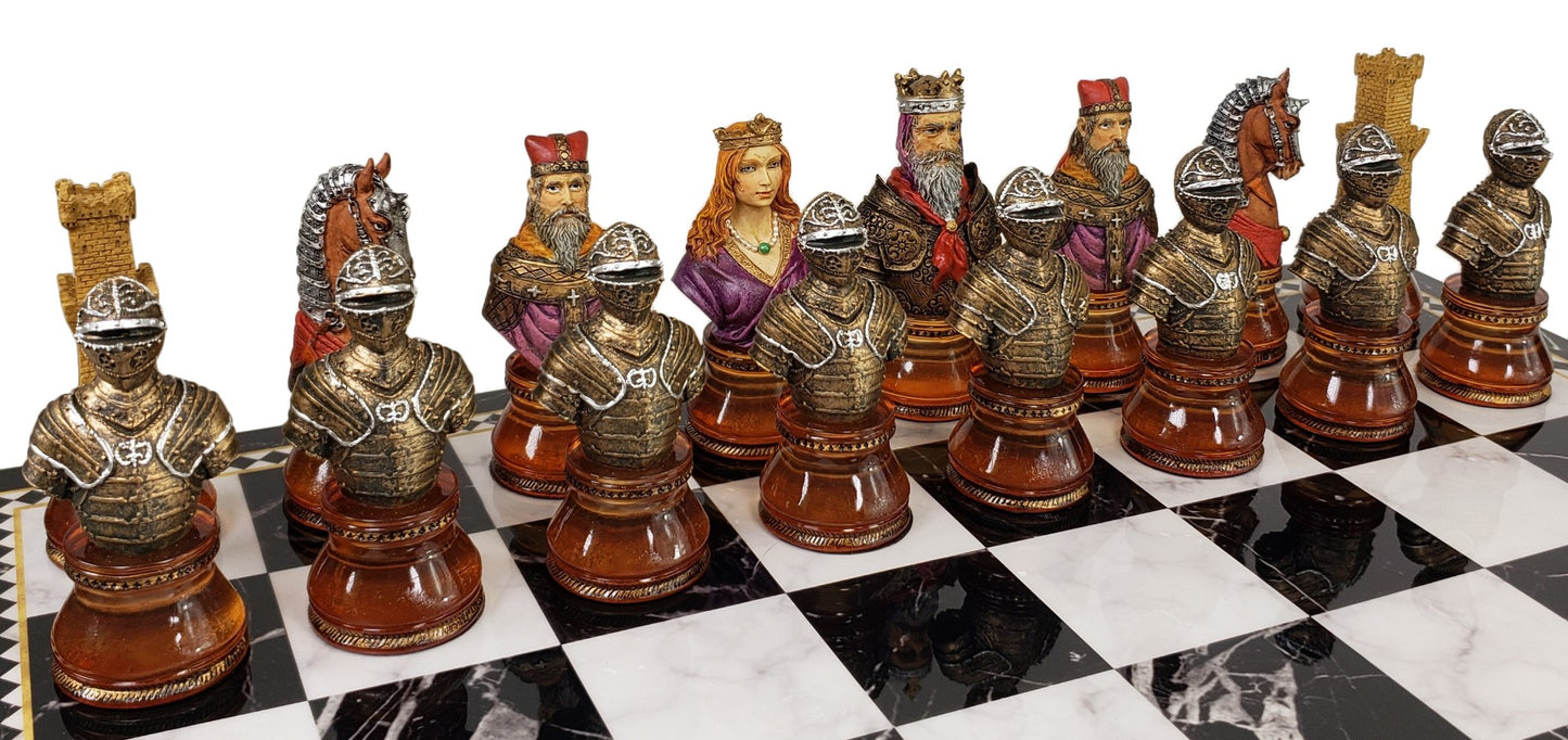 Medieval Times Crusades Red Blue Busts Chess Set 17" Faux Marble Storage Board