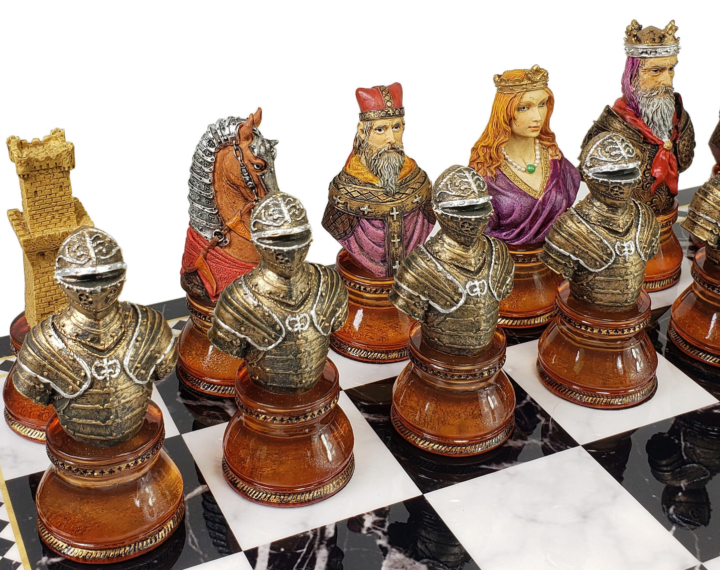 Medieval Times Crusades Red Blue Busts Chess Set 17" Faux Marble Storage Board