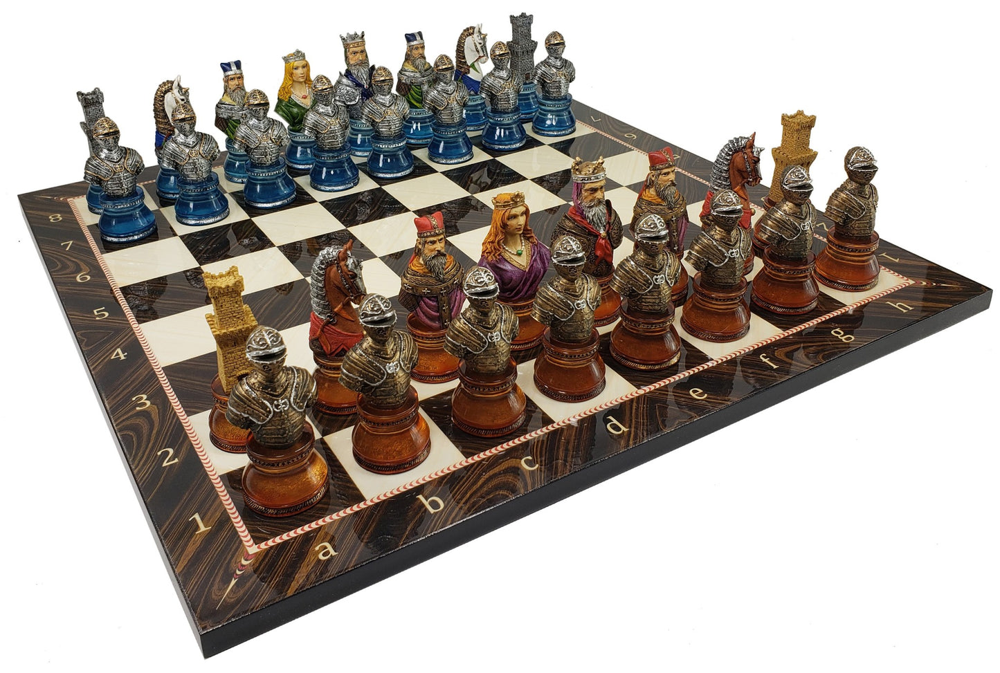 LARGE Medieval Times CRUSADE Red & Blue Busts chess Set W 17" Elegance Board