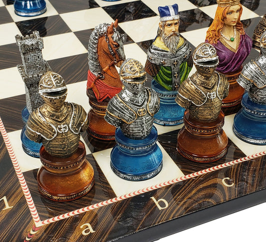 LARGE Medieval Times CRUSADE Red & Blue Busts chess Set W 17" Elegance Board