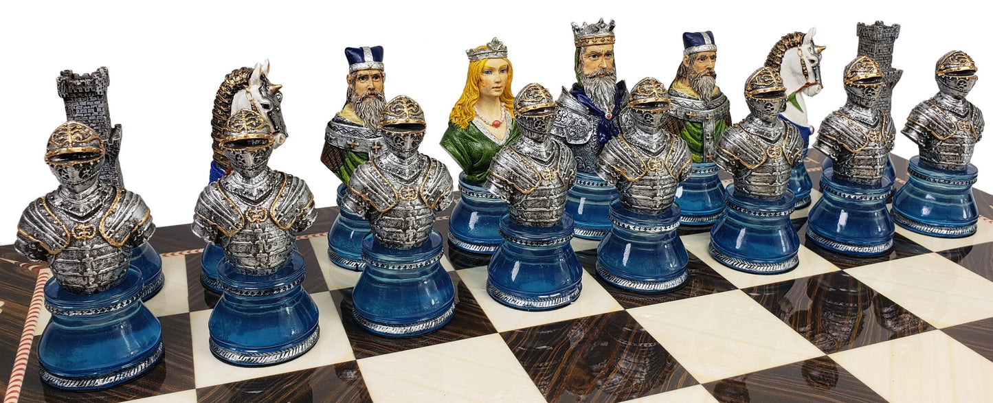 LARGE Medieval Times CRUSADE Red & Blue Busts chess Set W 17" Elegance Board