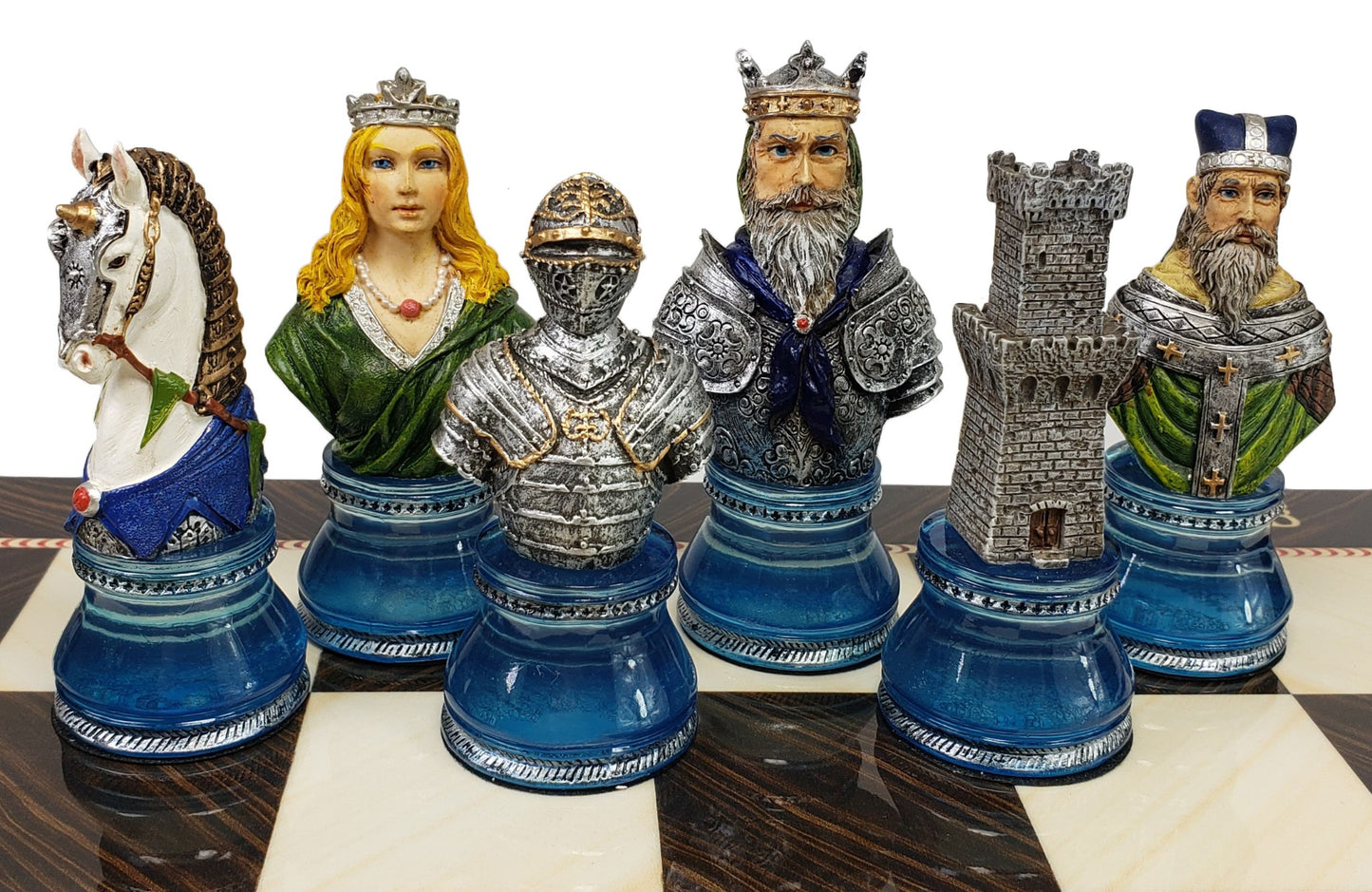 LARGE Medieval Times CRUSADE Red & Blue Busts chess Set W 17" Elegance Board