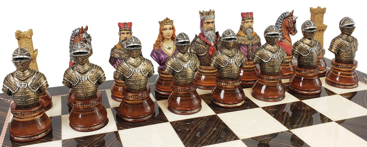 LARGE Medieval Times CRUSADE Red & Blue Busts chess Set W 17" Elegance Board