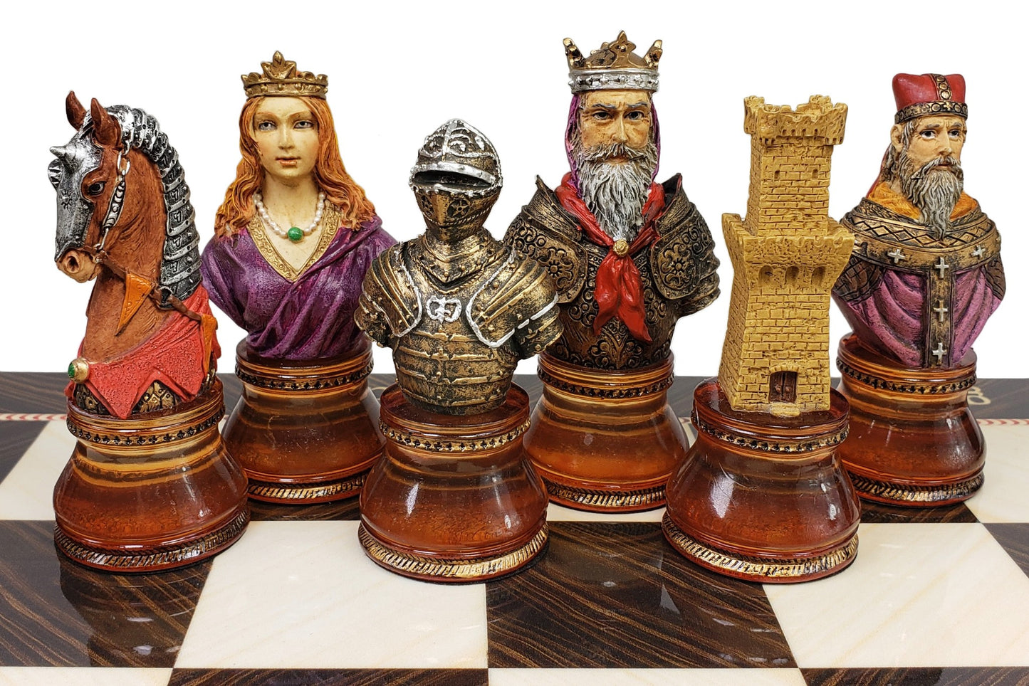 LARGE Medieval Times CRUSADE Red & Blue Busts chess Set W 17" Elegance Board