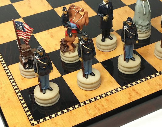 US American Civil War Wife Queens Chess Set 18" Gloss Walnut & Maple Color Board
