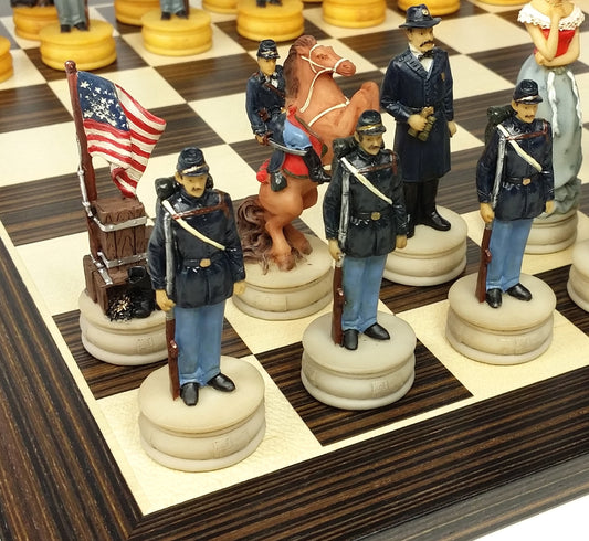 US American Civil War Queens Chess set W/ 14" Ebony Black & Maple Wood Board