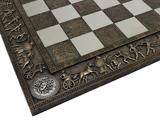 17" Greek Mythology Chess Board 1 5/8 inch Square Bronze and Pewter Color Medusa