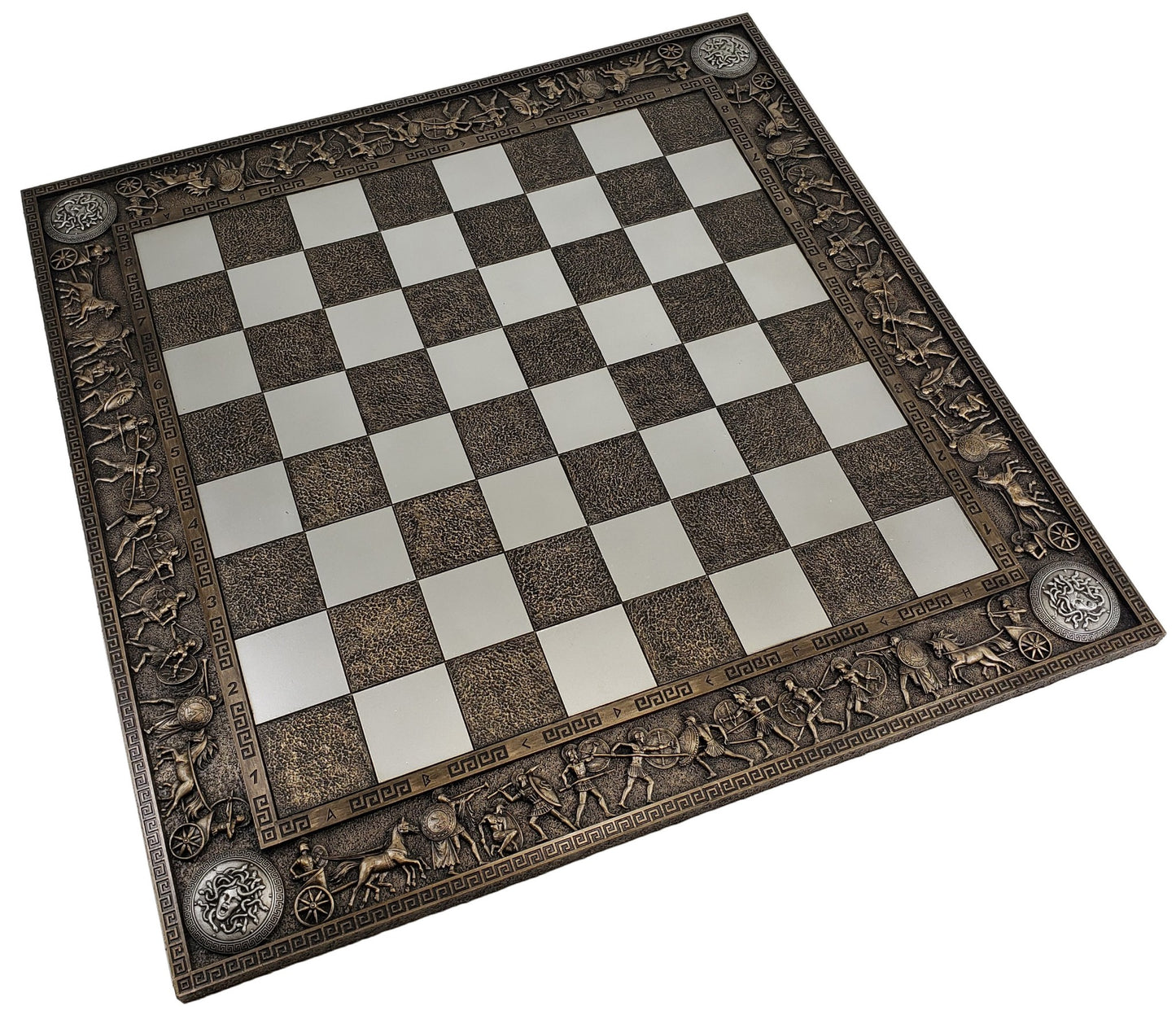 17" Greek Mythology Chess Board 1 5/8 inch Square Bronze and Pewter Color Medusa