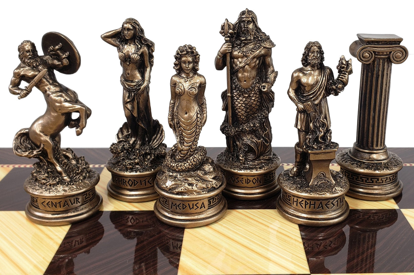 Greek Mythology Olympus Gods Chess Set Pewter Bronze Color W/ 17" Elegance Board