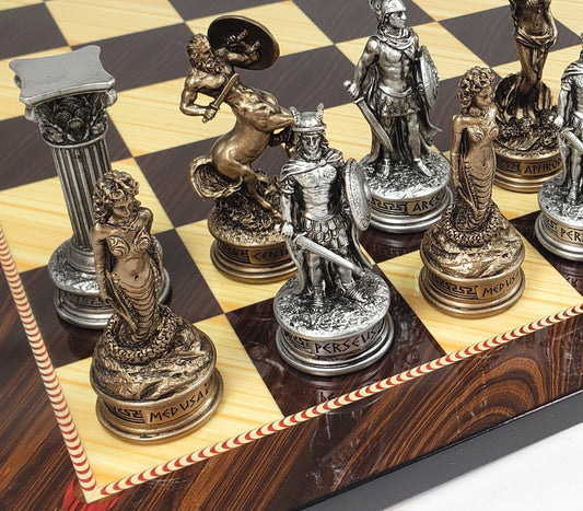Greek Mythology Olympus Gods Chess Set Pewter Bronze Color W/ 17" Elegance Board