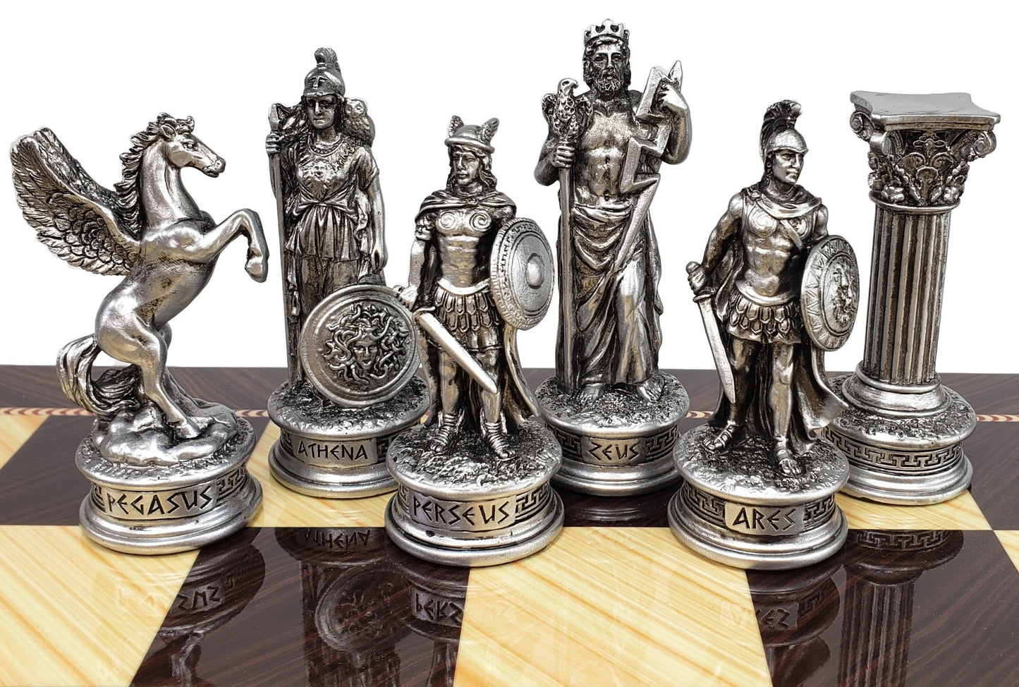 Greek Mythology Olympus Gods Chess Set Pewter Bronze Color W/ 17" Elegance Board