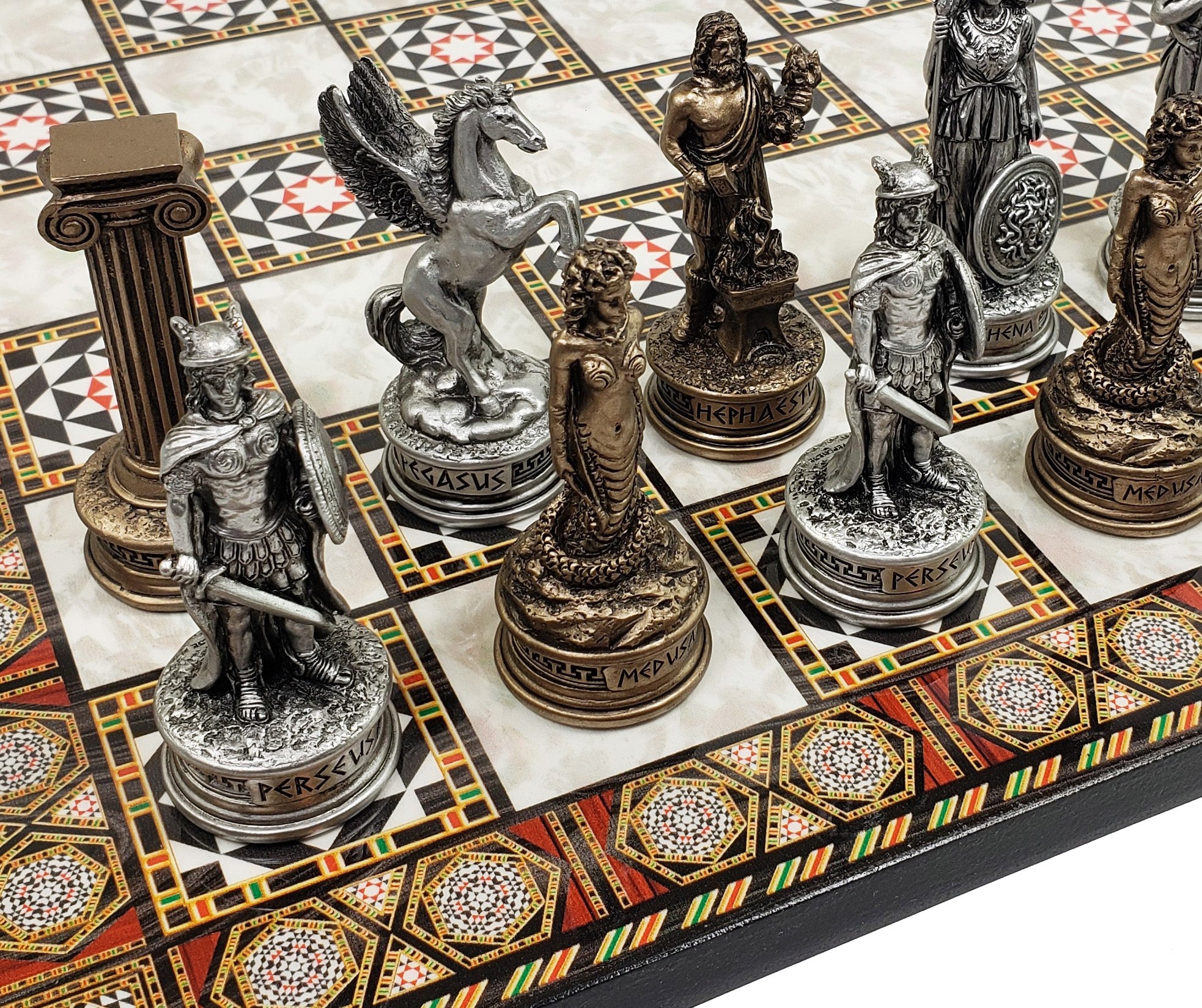 Greek Mythology Olympus Gods Chess Set Pewter Bronze Color17