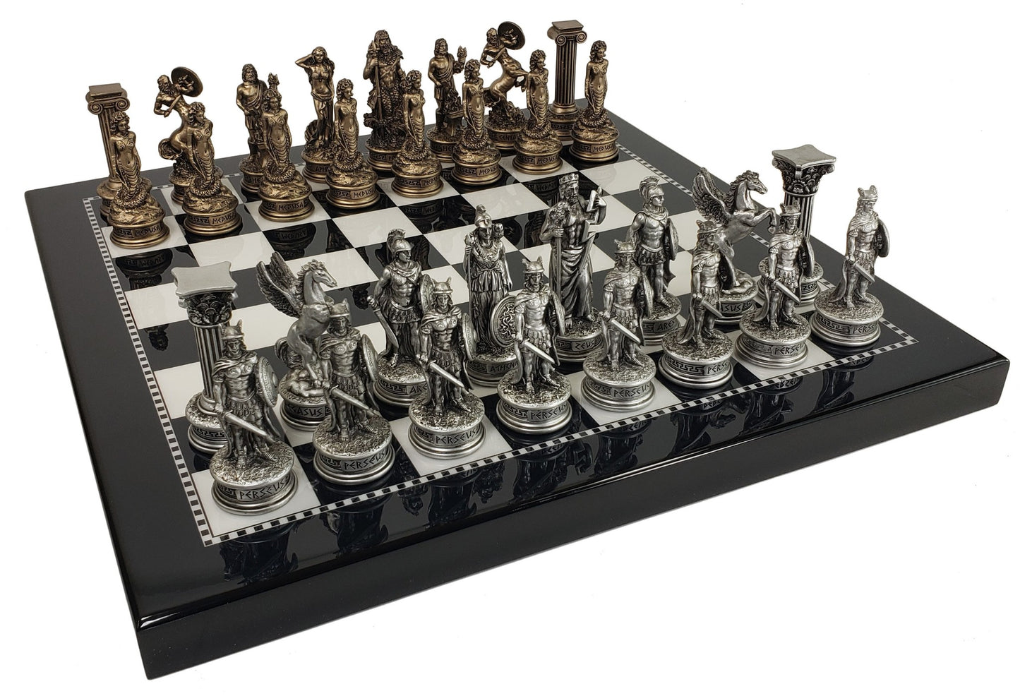 Greek Mythology Olympus Gods Chess Set Pewter Bronze Color 15" Black White Board