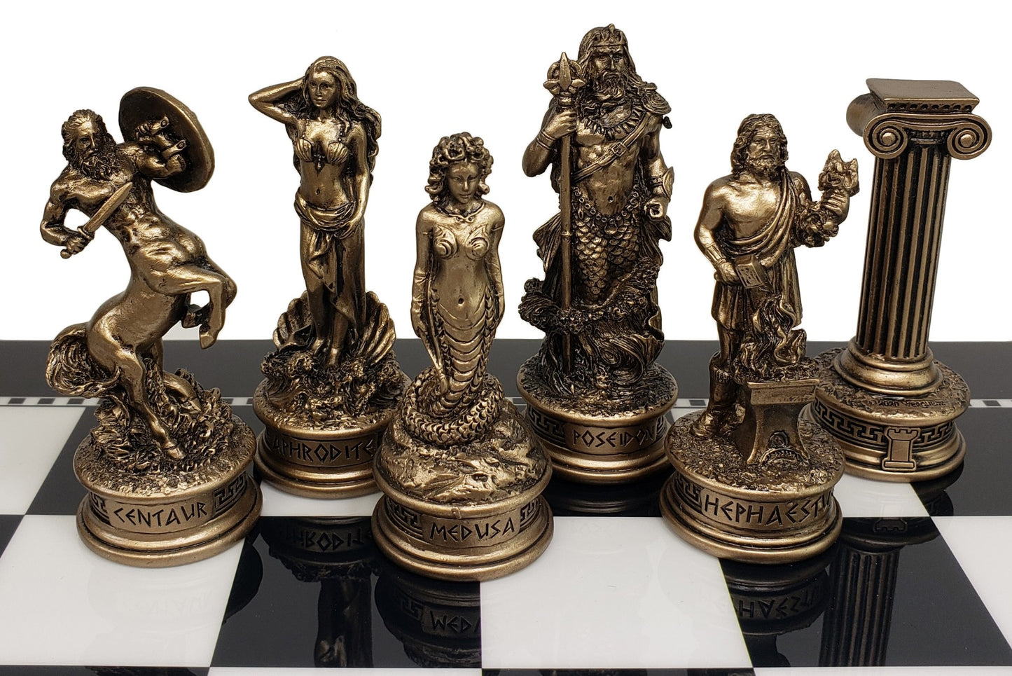 Greek Mythology Olympus Gods Chess Set Pewter Bronze Color 15" Black White Board