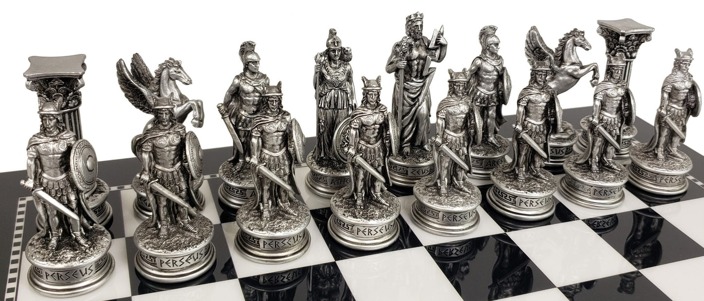 Greek Mythology Olympus Gods Chess Set Pewter Bronze Color 15" Black White Board