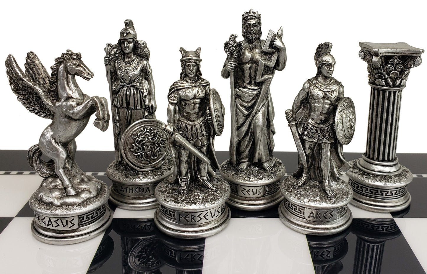 Greek Mythology Olympus Gods Chess Set Pewter Bronze Color 15" Black White Board