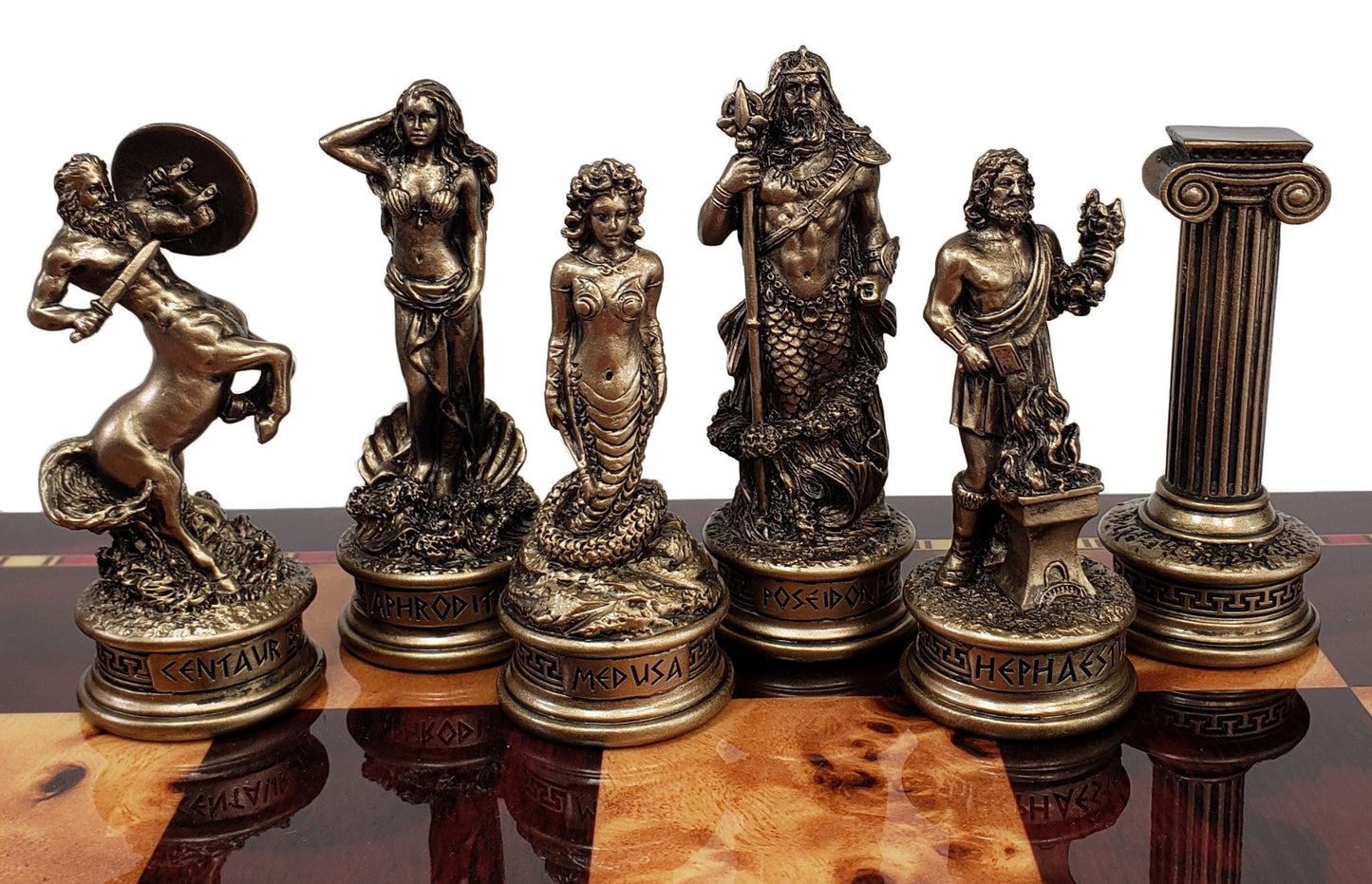 Greek Mythology Olympus Gods Chess Set Pewter Bronze Color Cherry Color Storage