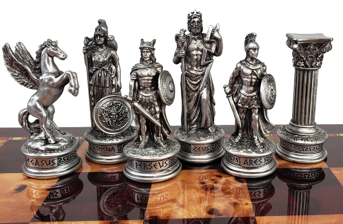 Greek Mythology Olympus Gods Chess Set Pewter Bronze Color Cherry Color Storage