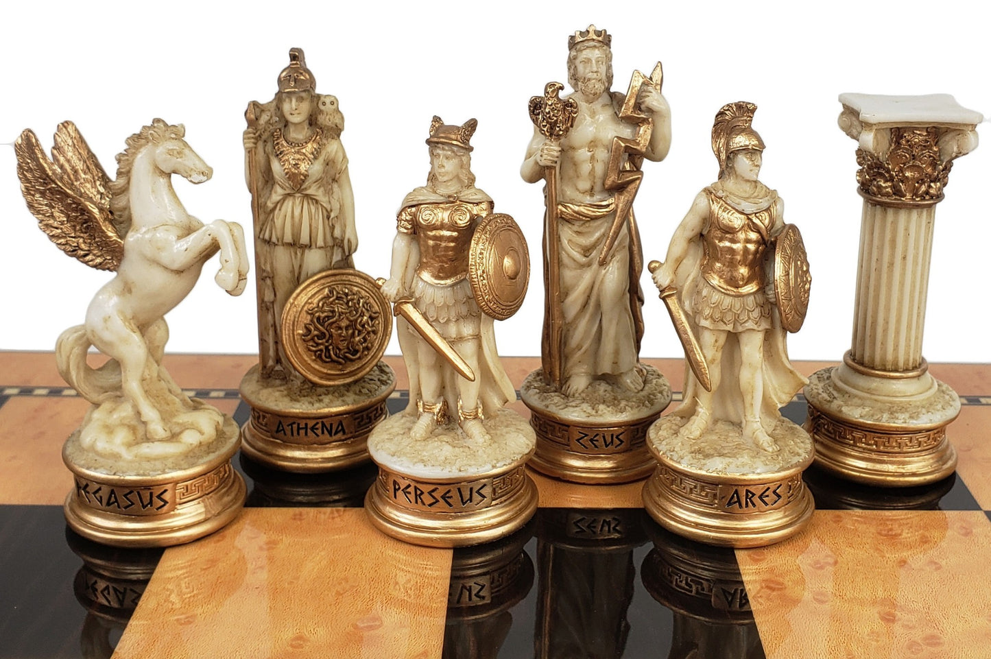 Greek Mythology Olympus Gods Chess Men Set Zeus Poseidon Antique White -NO BOARD