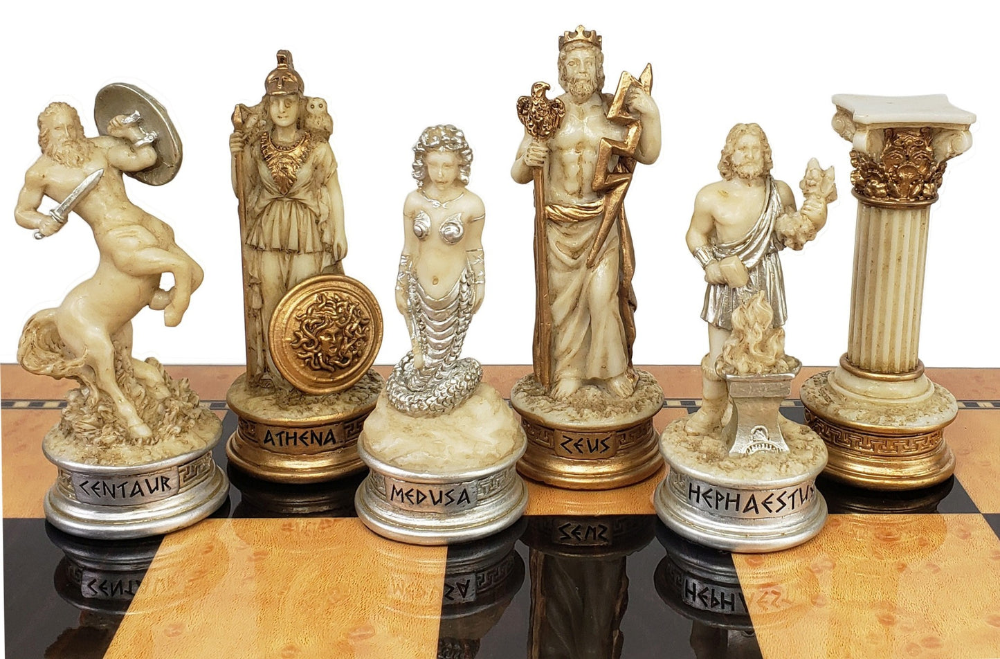 Greek Mythology Olympus Gods Chess Men Set Zeus Poseidon Antique White -NO BOARD