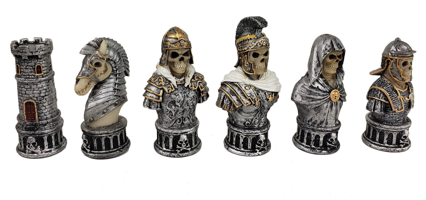 Medieval Times Gothic Skeleton Busts Chess Set W 17" Mosaic Color Board