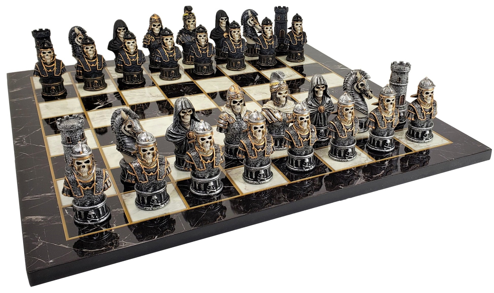 17" Medieval Fantasy Chess Game Set w/ 3D Castle Platform Metal Pewter  3" King