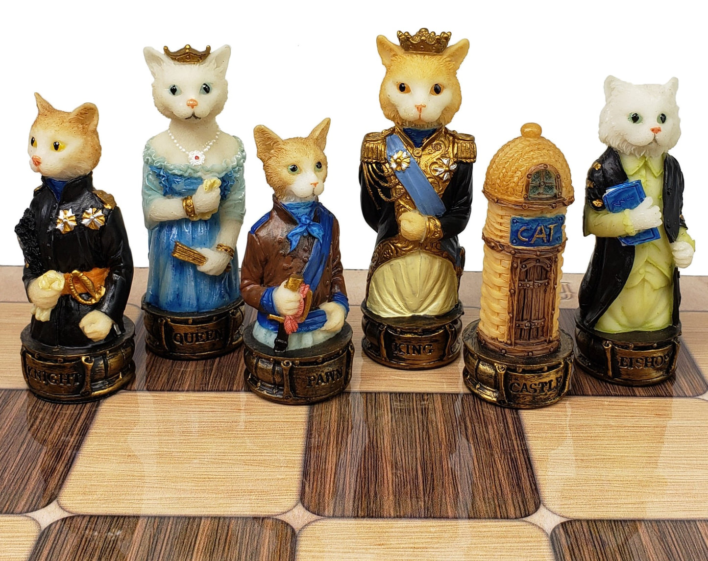 Cats Vs Dogs Animal Painted Chess Set With 17" Rustic Color Board