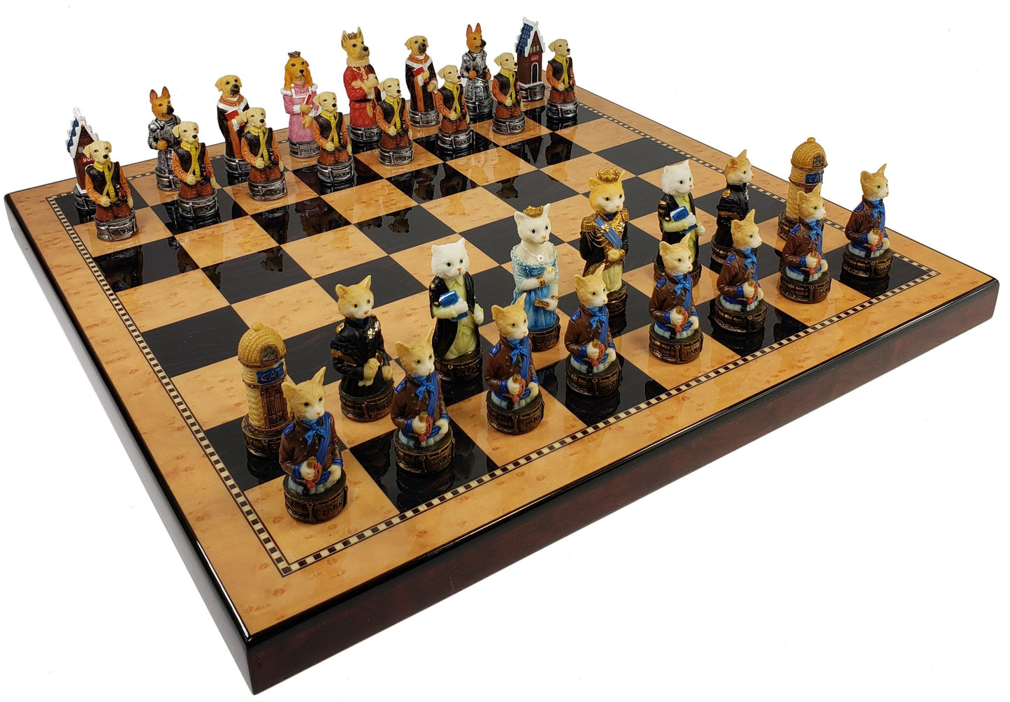 Royal Cats Vs Dogs Animal Chess Chess Set with 18" Walnut Color Board