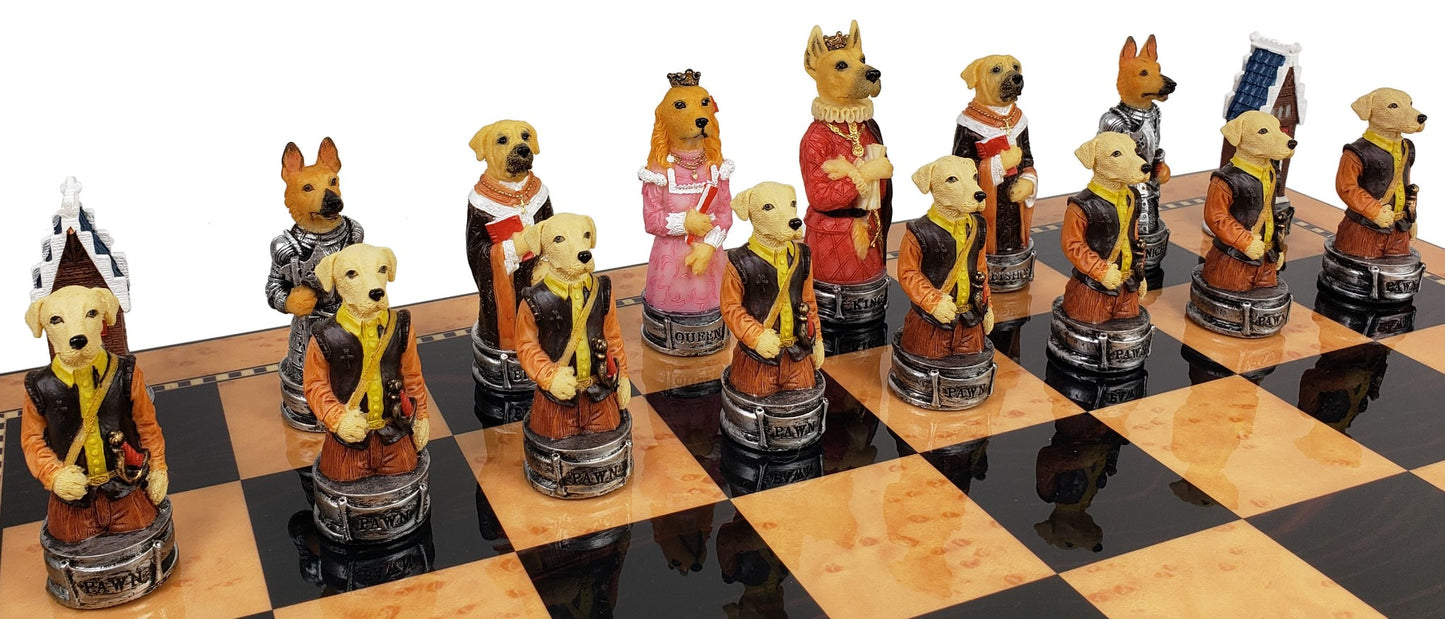 Royal Cats Vs Dogs Animal Chess Chess Set with 18" Walnut Color Board