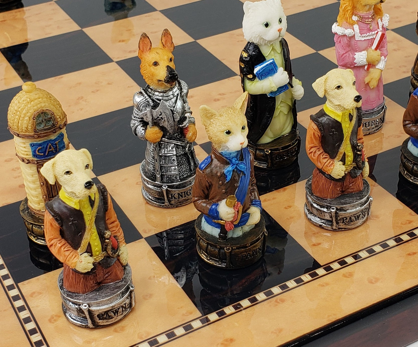 Royal Cats Vs Dogs Animal Chess Chess Set with 18" Walnut Color Board