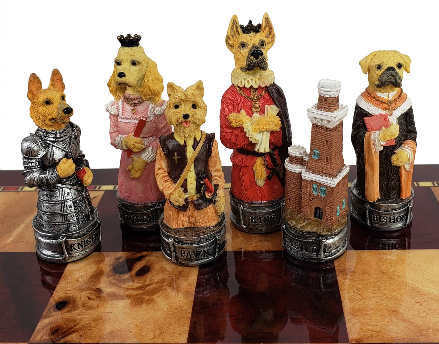 Cats Vs Dogs Animal Chess Set With 17" Cherry Color Storage Board