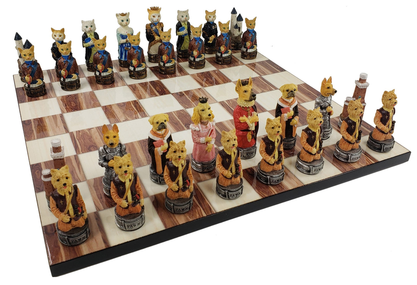 Cats Vs Dogs Animals Chess Set With 14 inch Cedar Color Board