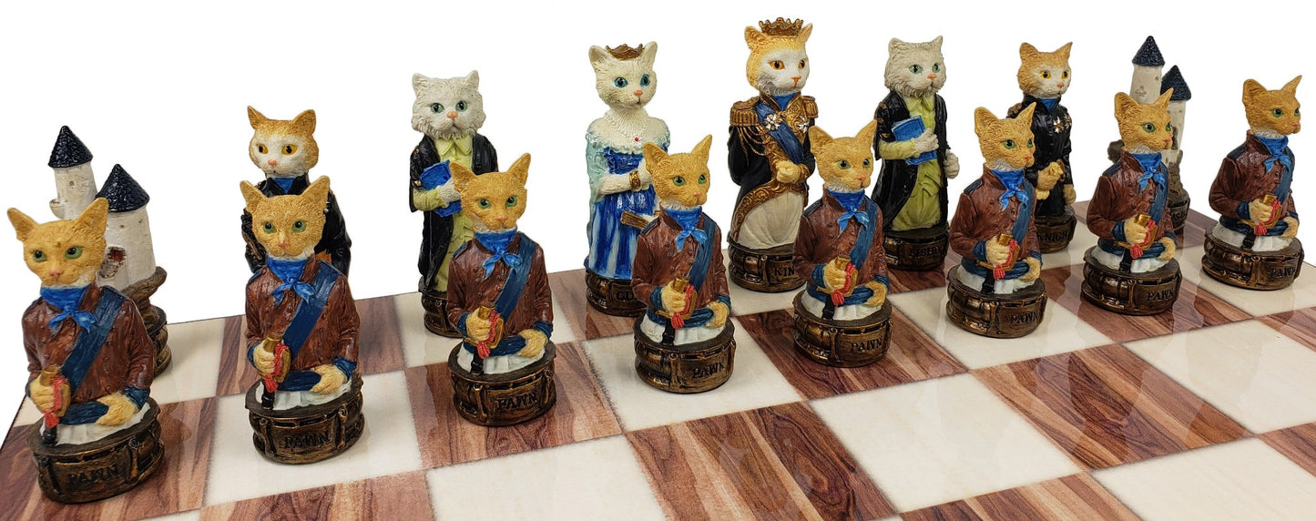 Cats Vs Dogs Animals Chess Set With 14 inch Cedar Color Board