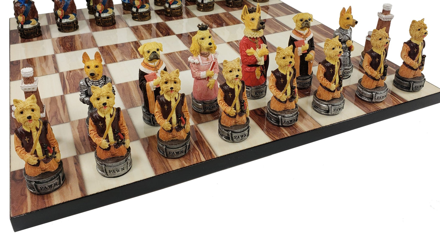 Cats Vs Dogs Animals Chess Set With 14 inch Cedar Color Board