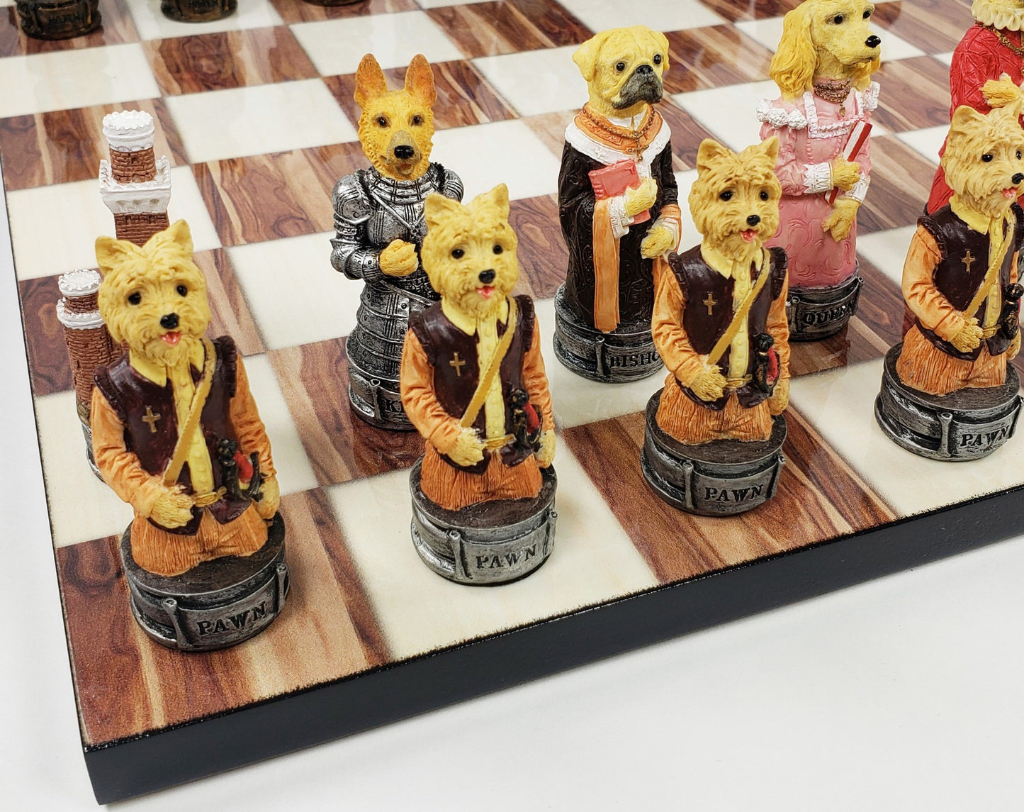 Cats Vs Dogs Animals Chess Set With 14 inch Cedar Color Board