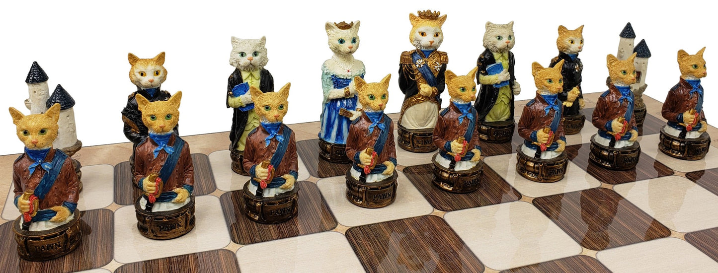 Cats Vs Dogs Animals Chess Set With 17" Rustic Color Board W Castles