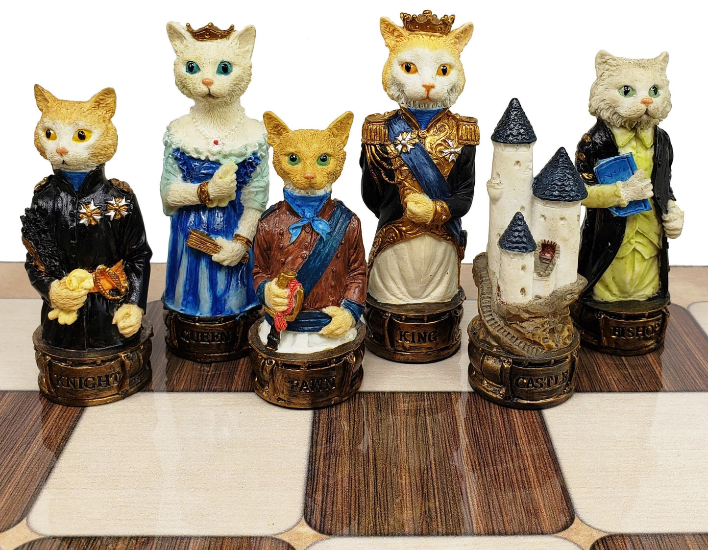 Cats Vs Dogs Animals Chess Set With 17" Rustic Color Board W Castles