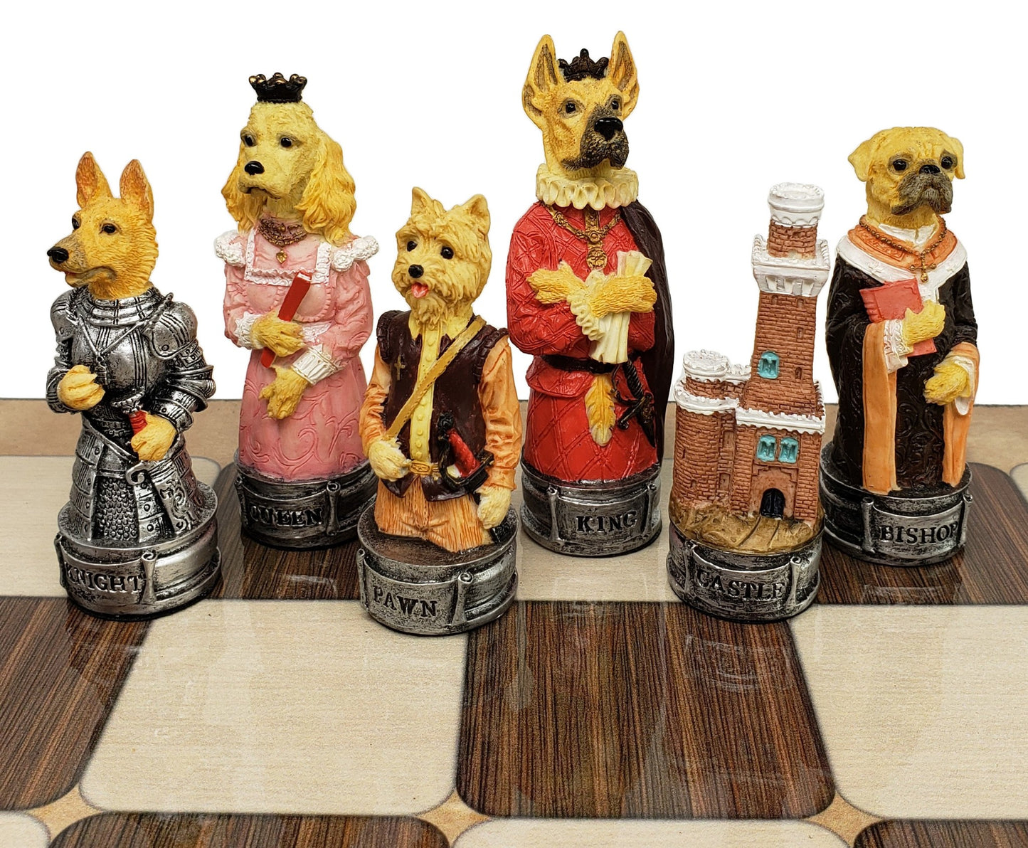 Cats Vs Dogs Animals Chess Set With 17" Rustic Color Board W Castles