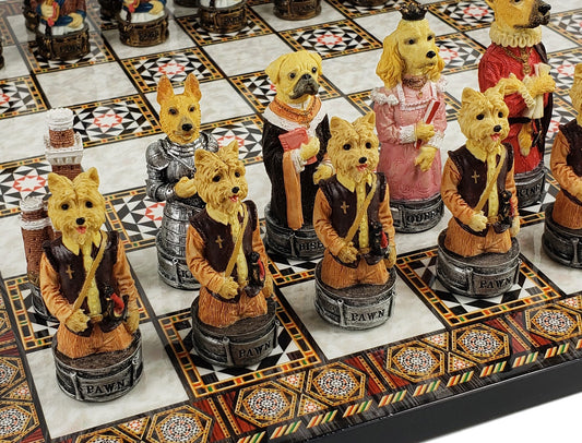 Cats Vs Dogs Animals Chess Set With 14 1/2 inch Mosaic Color Board