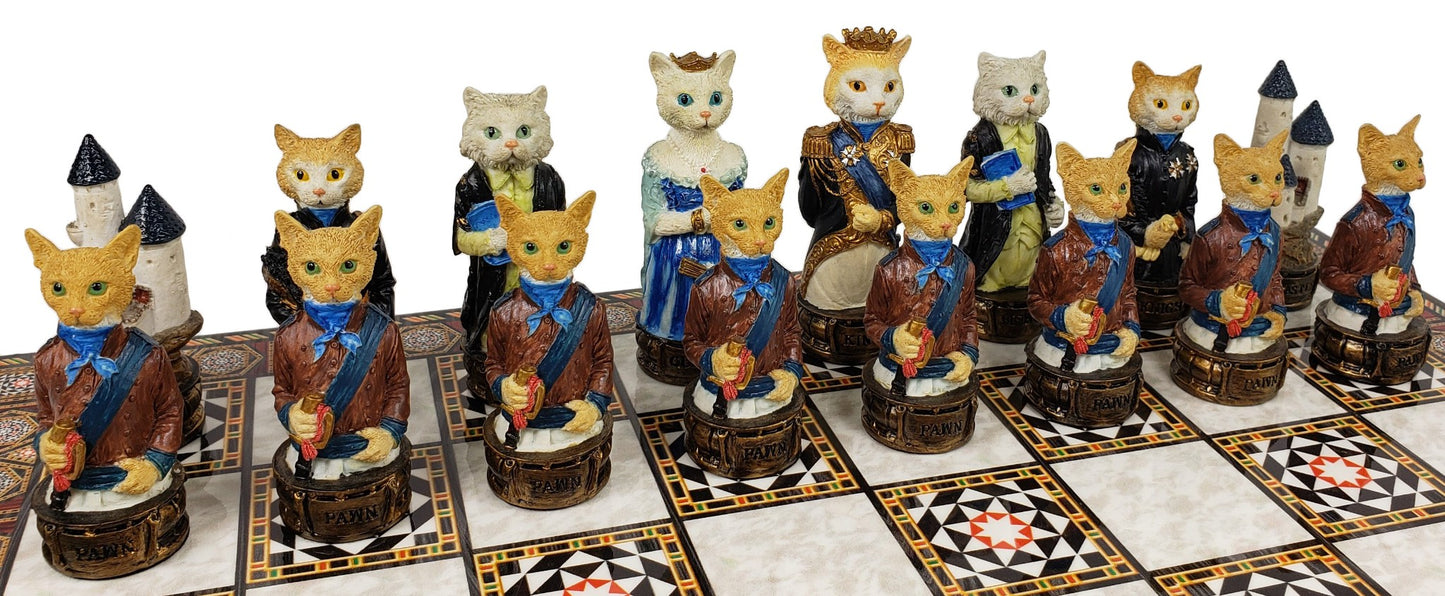 Cats Vs Dogs Animals Chess Set With 14 1/2 inch Mosaic Color Board